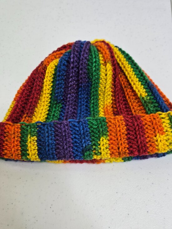 Hand-Crocheted Rainbow Beanie, Pride Striped Hat, Acrylic Yarn, Festival Wear main image 11